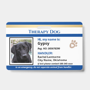 Crachá de Identificação de Cão de Terapia com Uma