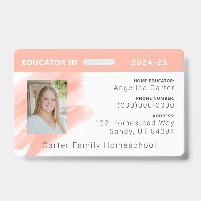 Crachá de identificação de educador de homeschool  (Frente)