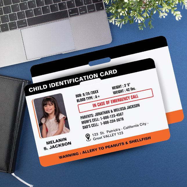 Crachá de Identificação de Emergência Infantil Per (Custom Child Emergency Photo ID Badge for Kids)