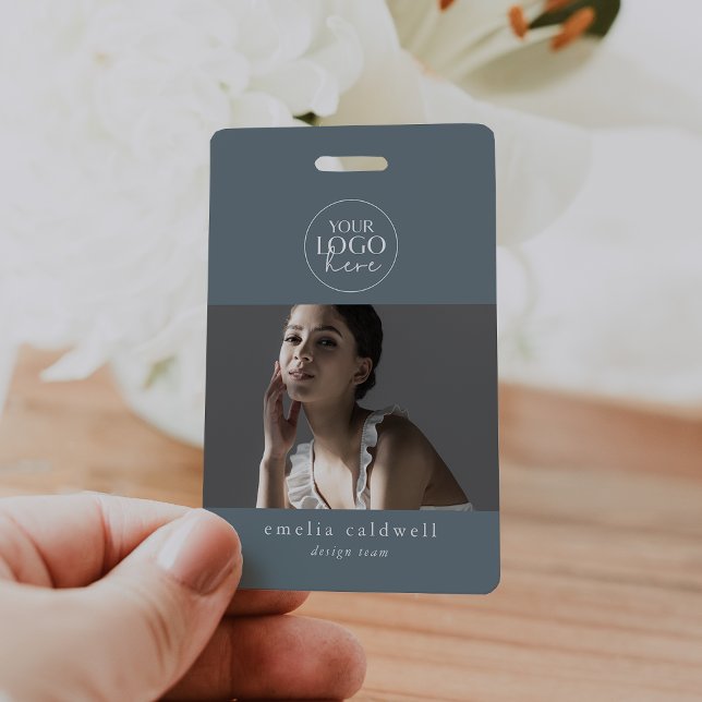 Crachá de identificação de foto com nome de segura (EMELIA Blue Security Name Tag Photo Employee ID Badge)
