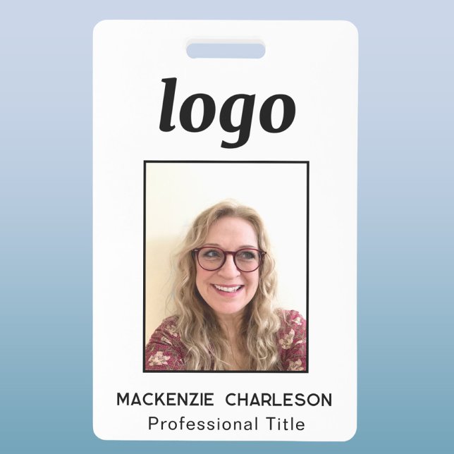 Crachá de identificação de foto simples (Simple logo with custom text business branding promotional photo ID badge name tag)