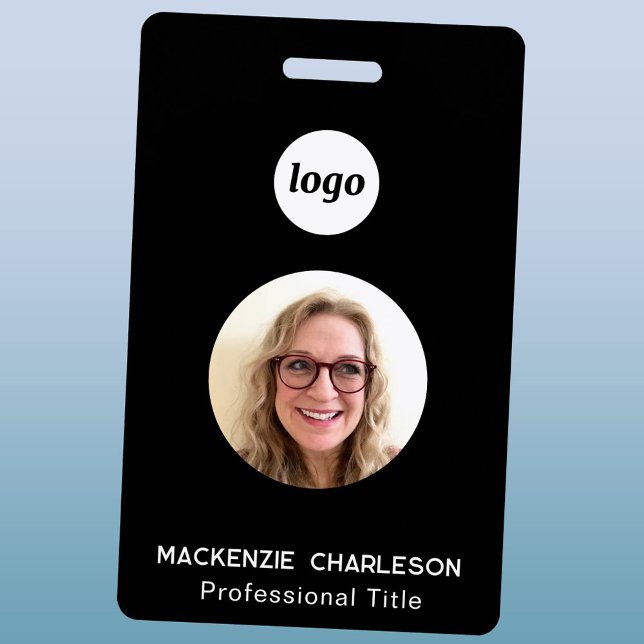 Crachá de identificação de foto simples para empre (Simple logo with custom text business branding promotional photo id name badge or tag)