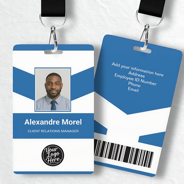 Crachá de Identificação de Funcionário com Listras (Elegant Corporate Blue Stripes Employee ID Badge)