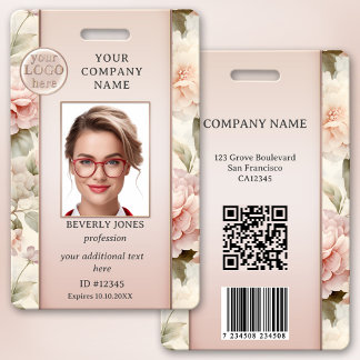 Crachá de Identificação de Funcionário Rosa Floral