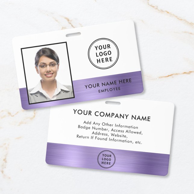 Crachá de Identificação de Funcionário Roxo com Lo (Custom Logo Purple Employee Photo ID Badge)