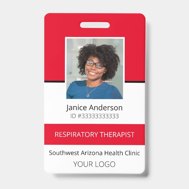 Crachá de identificação de funcionário vermelho pr (Frente)