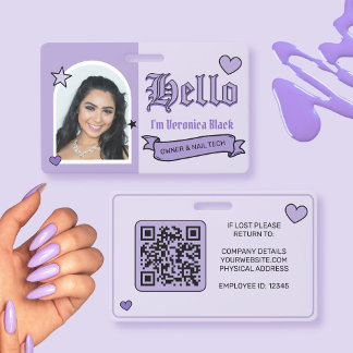 Crachá de identificação de funcionário Y2k roxo e