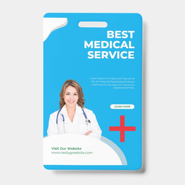 Crachá de Identificação de Serviço Médico Azul Pro (Frente)