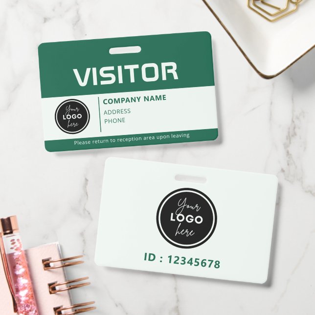 Crachá de Identificação de Visitante Moderno Verde (Escritório)