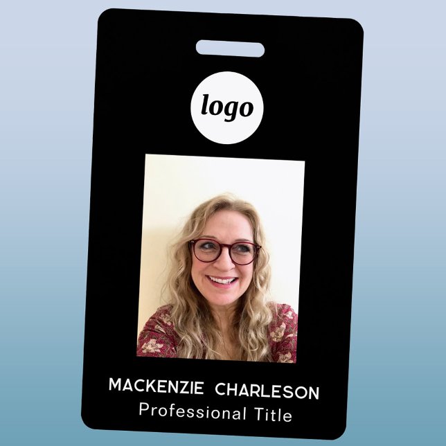Crachá de identificação empresarial com foto simpl (Simple logo with custom text business branding promotional photo id name badge or tag)