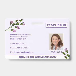 Crachá de identificação floral para professor de h