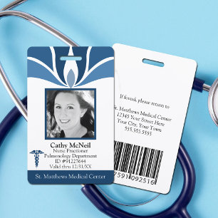 Crachá de identificação médica azul moderno person