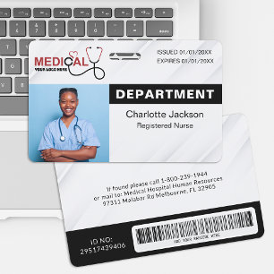 Crachá de identificação médico preto com código de