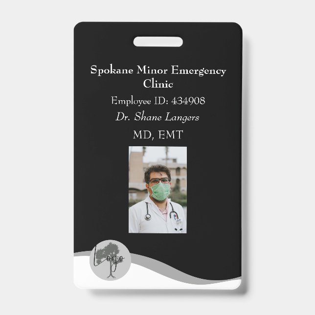 Crachá de Identificação Médico Preto com Foto (Frente)
