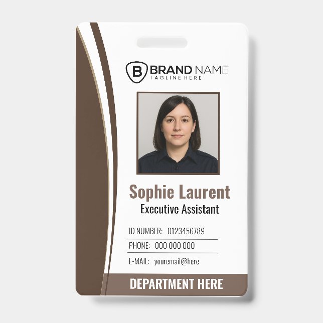 Crachá de Identificação Personalizado Marrom Branc (Frente)