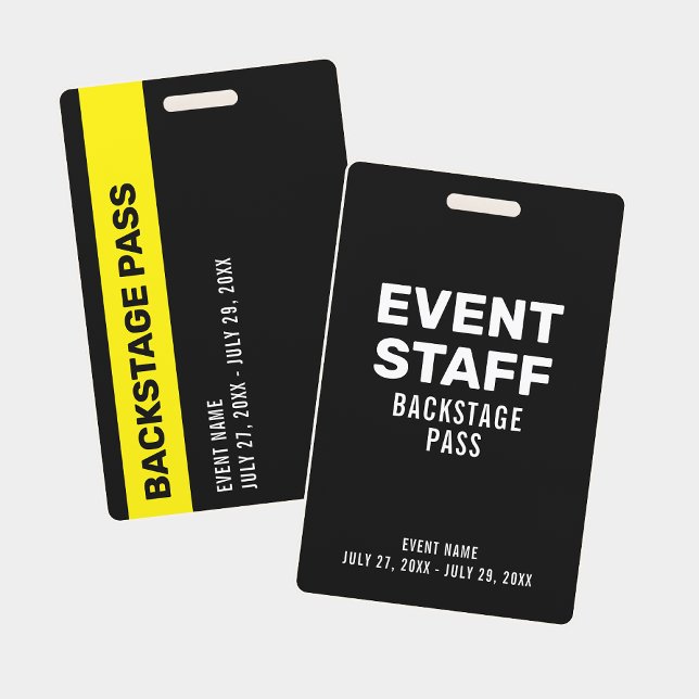 Crachá de Identificação Preto para Equipe de Event (Event Staff Backstage Pass ID Badge)
