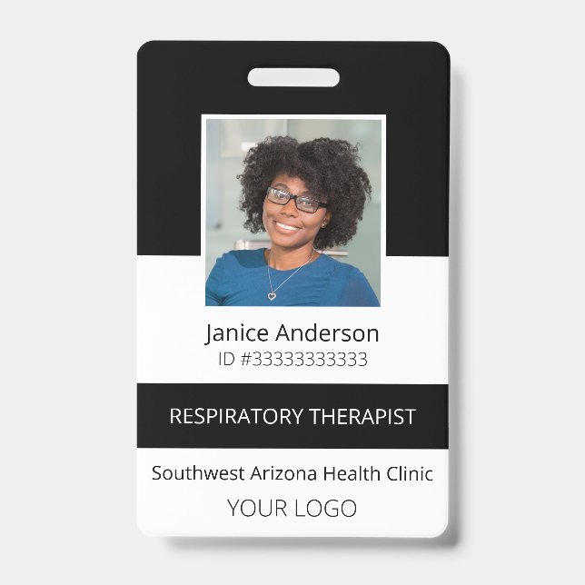 Crachá de identificação preto para funcionário de  (Frente)