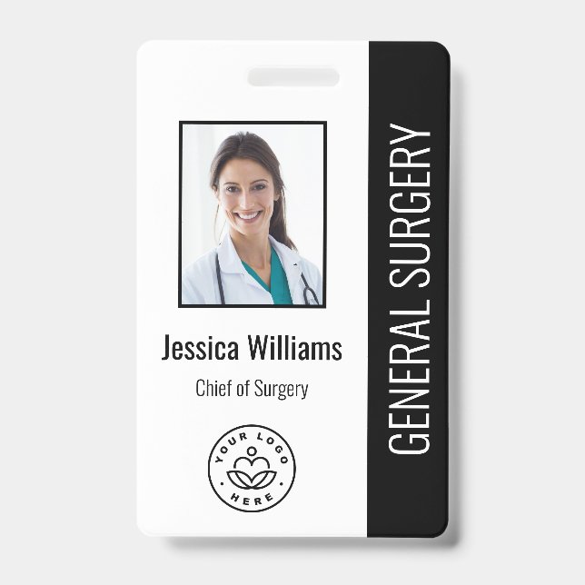 Crachá de identificação preto para médico hospital (Frente)