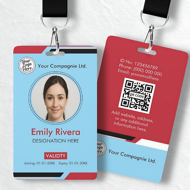 Crachá de Identificação Profissional Azul da Empre (Blue Professional Company ID Card Badge)