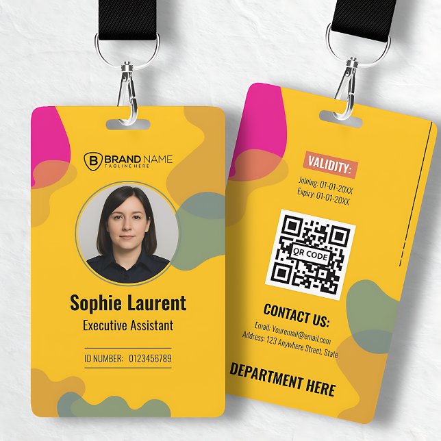 Crachá de Identificação Profissional com Redemoinh (Abstract Swirl Yellow Professional Name Tag ID Badge)