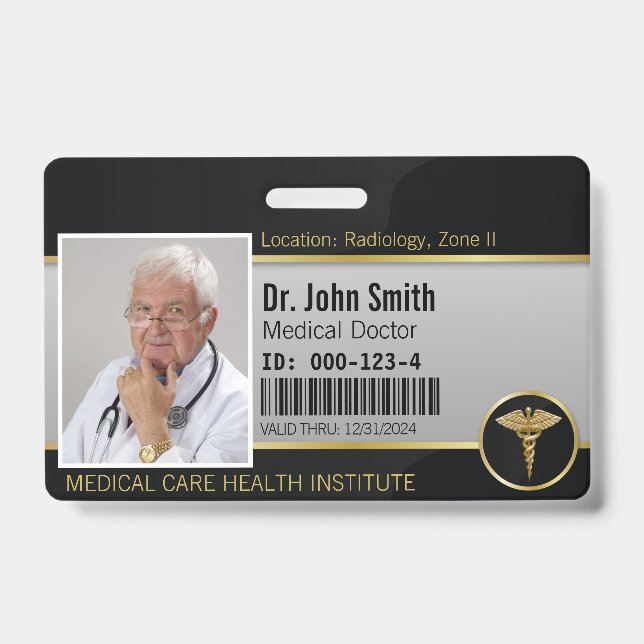 Crachá de Identificação Profissional Médico Caduce (Frente)