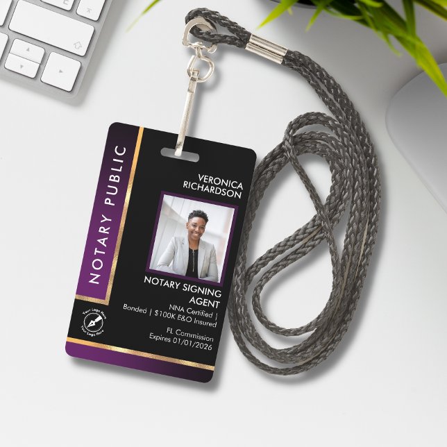 Crachá de Identificação Profissional Preto e Roxo  (Criador carregado)
