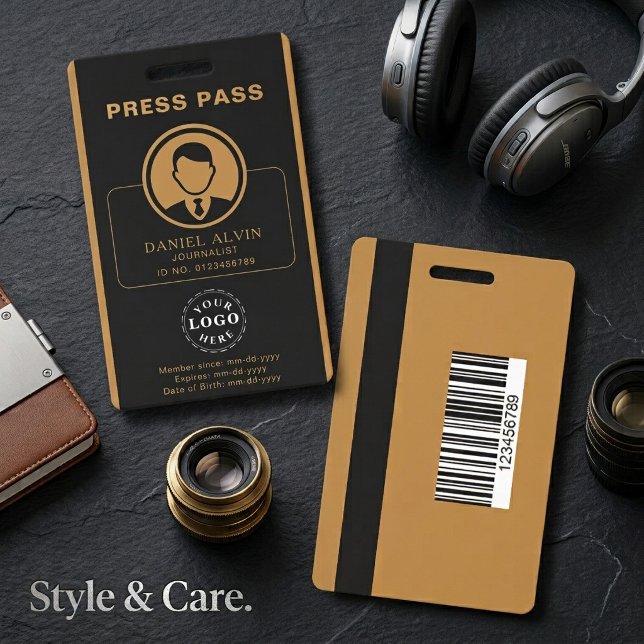 Crachá de Imprensa Personalizado com ID de Foto e  (Personalized Press Pass with Photo ID & Barcode Badge)