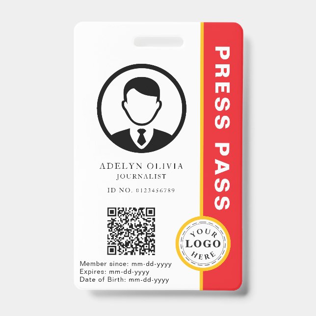 Crachá de Imprensa Personalizável com ID de Foto e (Frente)
