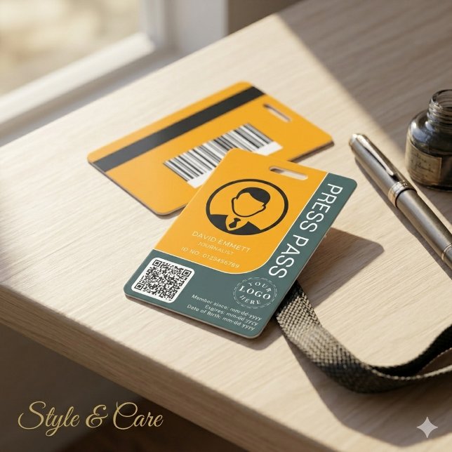 Crachá de Imprensa Profissional com Código QR e Fo (Professional Press Pass with QR Code and Photo Badge)
