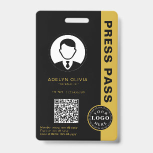 Crachá de Imprensa Profissional Dourado Metálico e