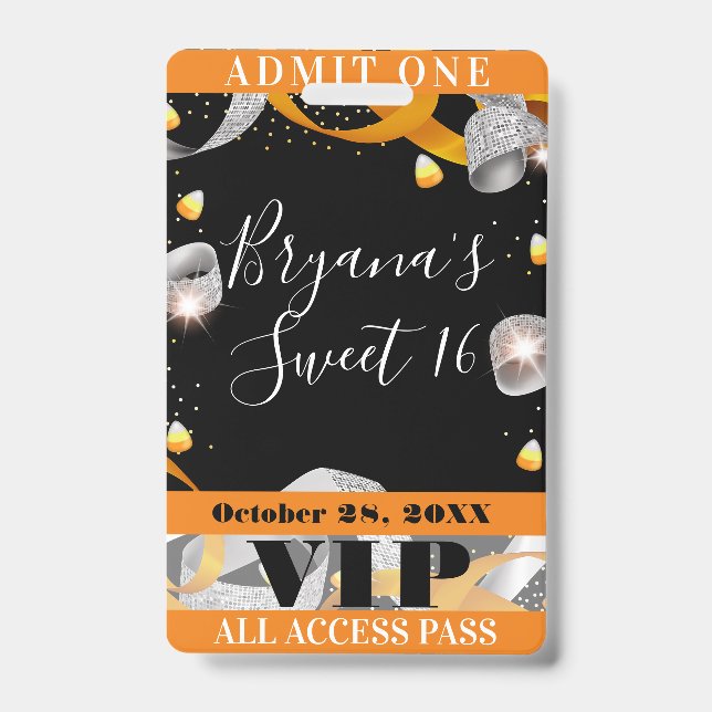 Crachá de Ingresso VIP para Festa Sweet 16 com Bri (Frente)