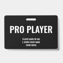 Crachá de Jogador Pro Minimalista de E-Sport Preto