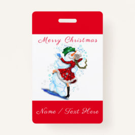 Crachá de Natal Snowman e Girl Dance - Seu nome