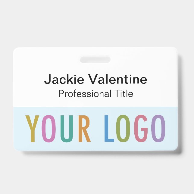 Crachá de Nome Azul Claro com Clip Reel ou Lanyard (Frente)