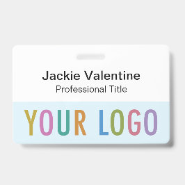 Crachá de Nome Azul Claro com Clip Reel ou Lanyard