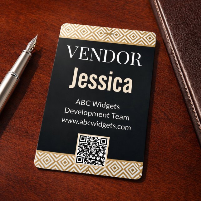 Crachá de Nome da Convenção de Fornecedores Preto  (Elegant Badge for business trade shows, conventions, corporate events. )