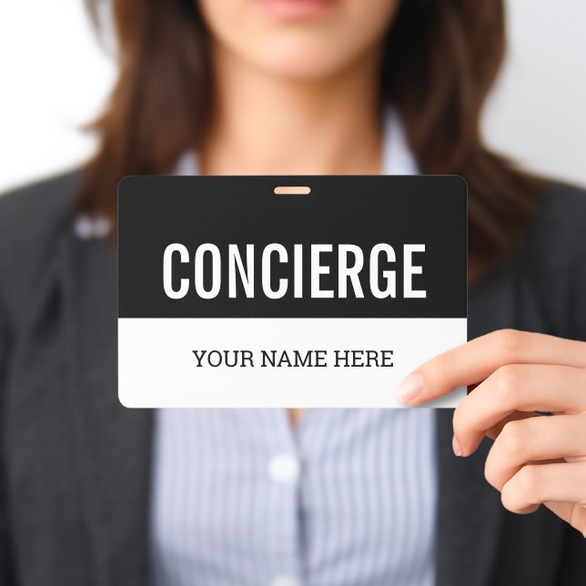 Crachá de nome de concierge com cordão ou clipe (Apresentado)