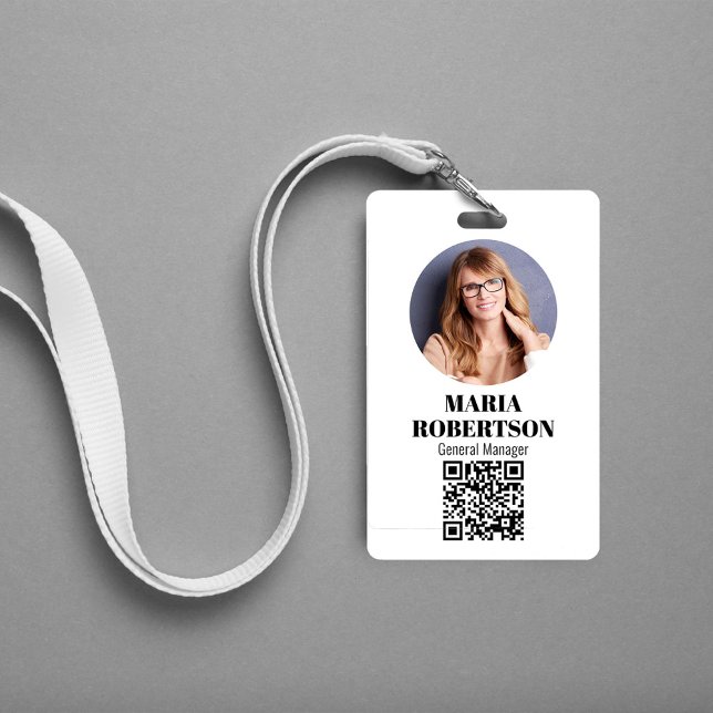 Crachá de Nome de Funcionário Código QR de Foto Mi (Simple business ID badge with a scannable QR code. )