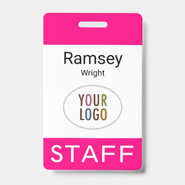 Crachá de nome de Funcionarios rosa-quente - Clipe (Frente)