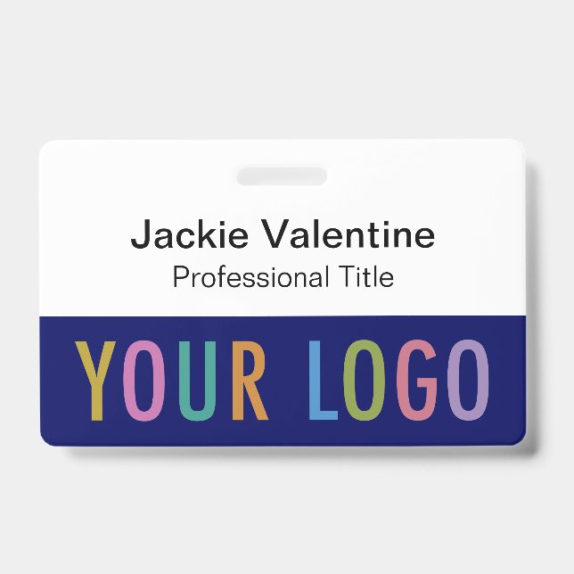 Crachá de nome de PVC azul com clipe ou rolo (Frente)