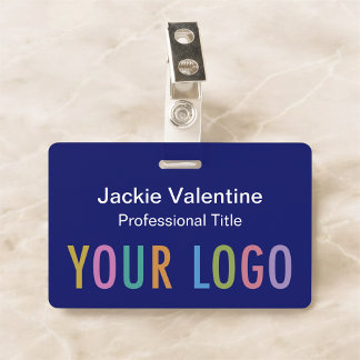 Crachá de nome de PVC azul com clipe ou rolo