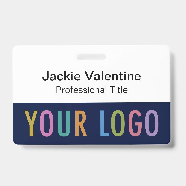 Crachá de nome de PVC azul marinho com clipp Lanya (Frente)