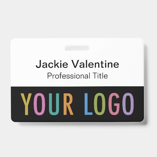 Crachá de nome de PVC preto com clipe ou rolo (Frente)