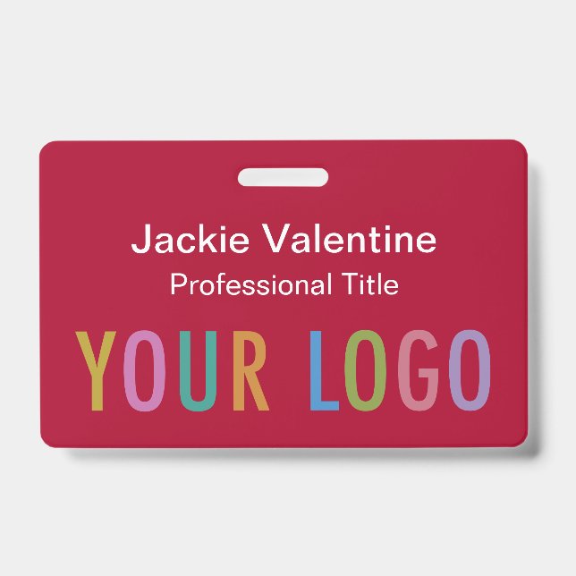 Crachá de nome de PVC vermelho escuro com clipe ro (Frente)