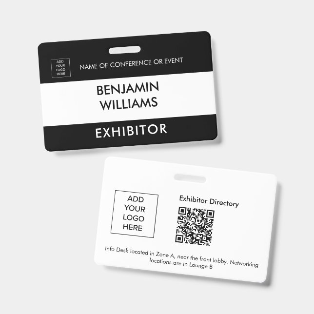 Crachá de Nome do Expositor QR Preto Branco Logoti (Frente e verso)