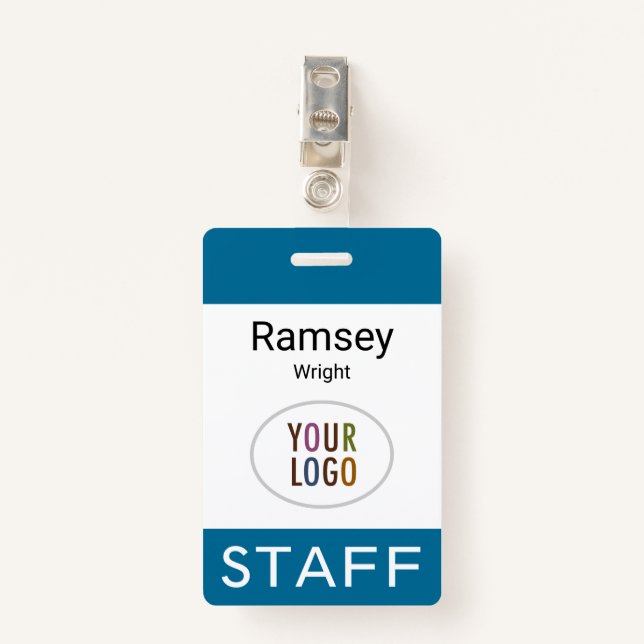 Crachá de Nome do Funcionarios Azul do Mar Oceano  (Frente com Clipe)