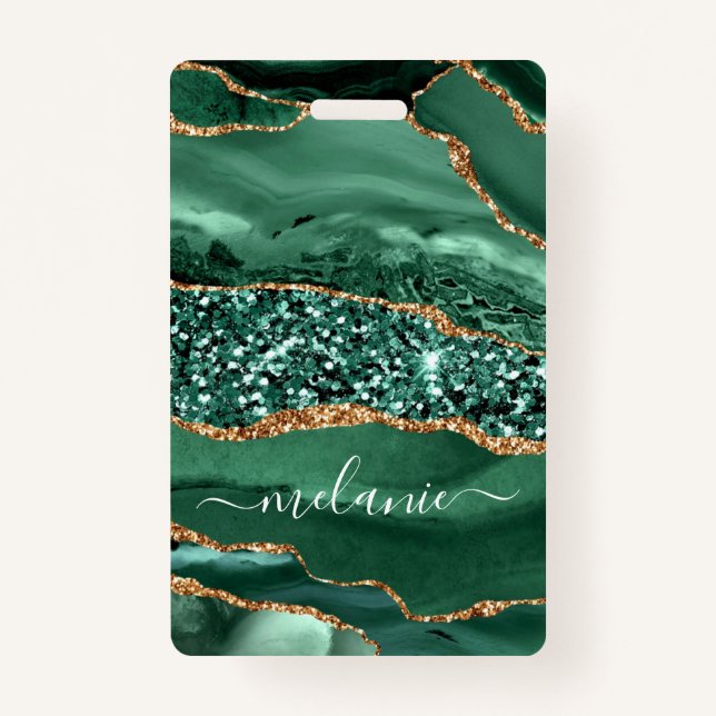 Crachá de nome personalizado Agate o mármore verde (Verso)