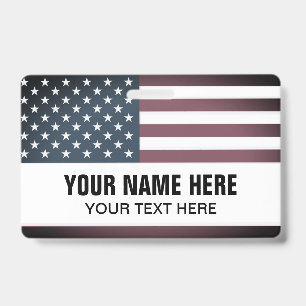 Crachá de nome personalizado com bandeira american