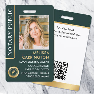 Crachá de Notário Público com Código QR Foto ID Ve
