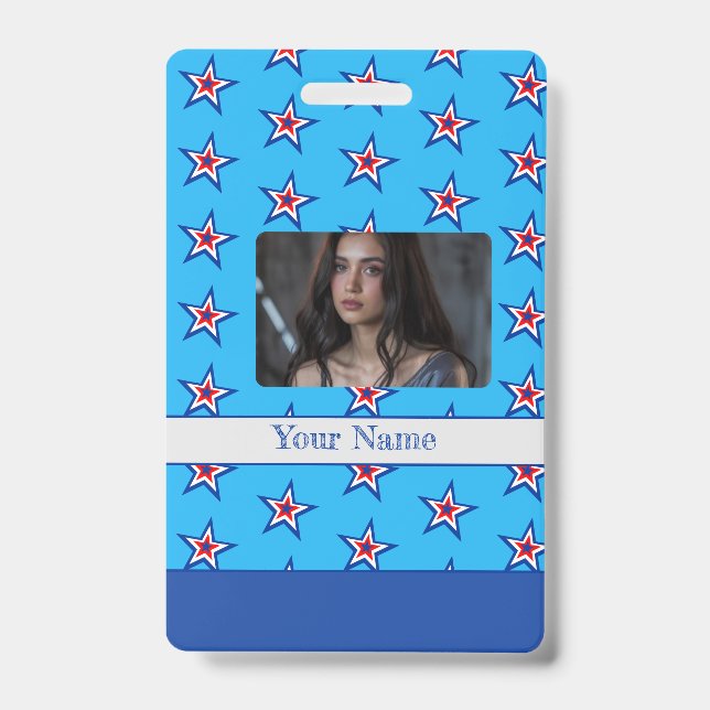 Crachá de padrão branco e vermelho azul brilhante (Frente)